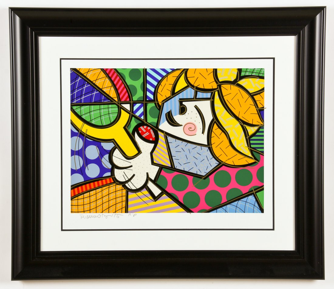 Romero Britto (Brazilian, b. 1963) Tennis Suite Print: Romero Britto (Brazilian, b. 1963) Tennis Suite Print Girl. Purportedly named Martina. Size: 21" x 26", 53 x 66 cm (sight); 33.5" x 38.5", 85 x 98 cm (frame).