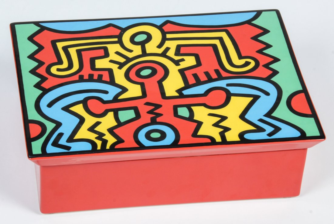 Keith Haring for Villeroy and Boch: Keith Haring for Villeroy and Boch. Spirit of Art #2. Lidded ceramic box. Numbered 312/750. Size: 3.25" x 10.25" x 7.5" (8 x 26 x 19 cm).