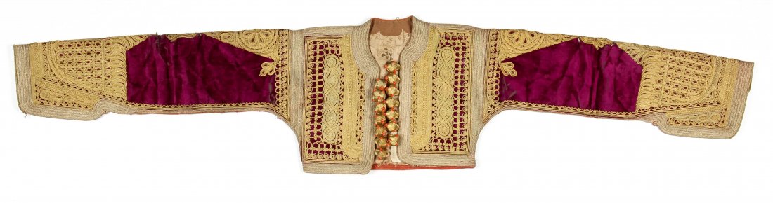 Antique Ottoman Era Gold Embroidered Velvet Vest: Antique Ottoman Era Gold Embroidered Velvet Vest: 13" x 59" (33 x 150 cm) New York estate.