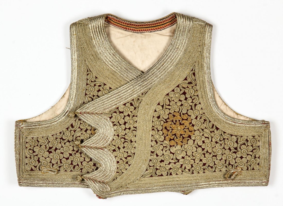Antique Ottoman Era Gold Embroidered Vest: Antique Ottoman Era Gold Embroidered Vest. Size: 12" x 16" (30 x 41 cm). New York estate.