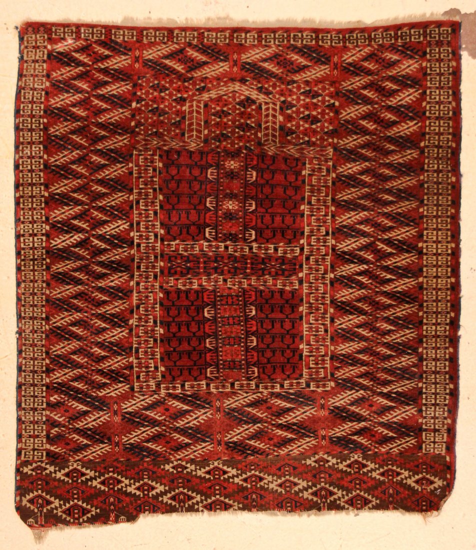 Antique Tekke Ensi Prayer Rug: 3'8" x 4'2"(112 x 127: Antique Tekke Ensi Prayer Rug. Size: 3'8" x 4'2"(112 x 127 cm). Late 19th C.