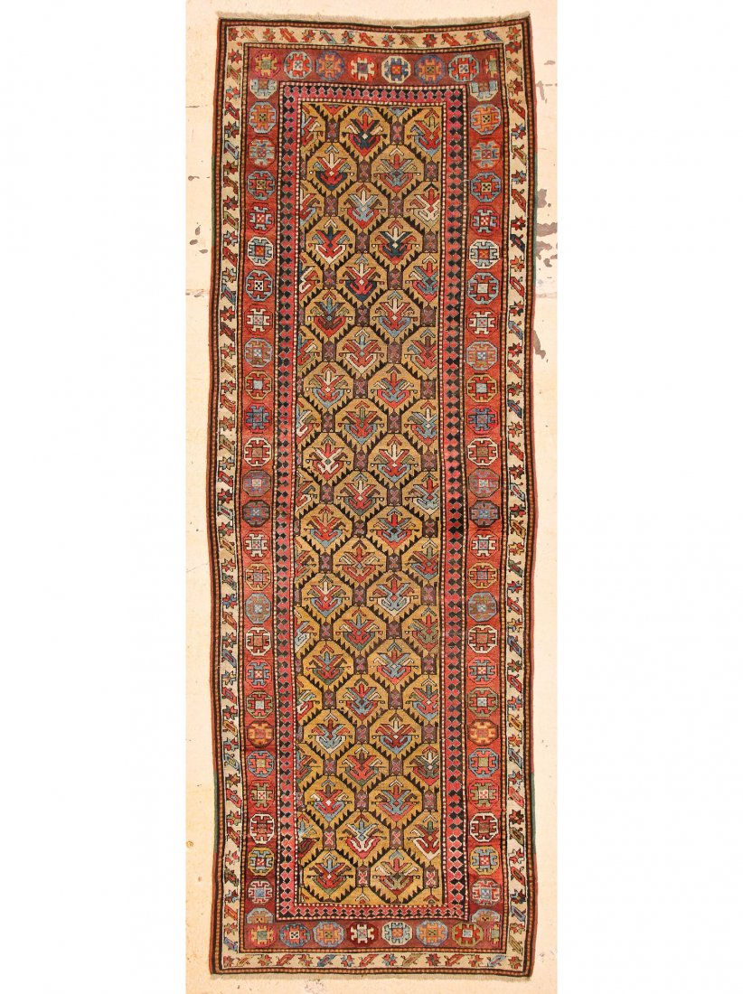 Antique Shirvan Rug: 3'6" x 10'3", 107 x 312 cm: Antique Shirvan Rug. Caucasus, late 19th C. Size: 3'6" x 10'3", 107 x 312 cm.