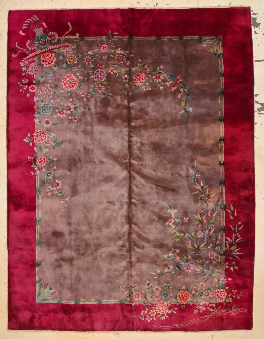 Art Deco Nichols Chinese Rug: 8'10" x 11'7" (269 x 353: Art Deco Nichols Chinese Rug: 8'10" x 11'7" (269 x 353 cm), 1930-40's.