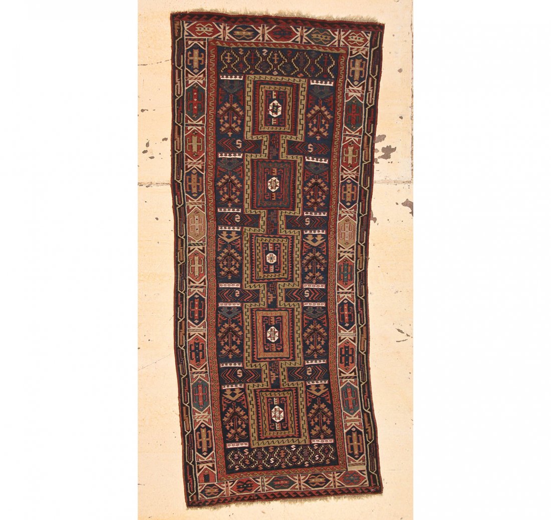 Antique Caucasian Avar Kilim: 3'2" x 7'9" (97 x 236 cm): Antique Caucasian Avar Kilim: 3'2" x 7'9" (97 x 236 cm).