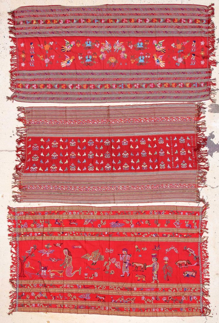 3 Vintage Besikama Belu Indonesian Textiles: 3 Vintage Besikama Belu Indonesian Textiles. Ranging in size from 40" x 71" (102 x 180 cm) to 40" x 85" (102 x 216 cm).
