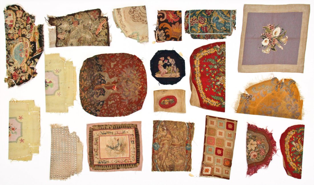 Large Group of Antique Continental Needlepoint: Large Group of Antique Continental Textiles, ranging in size from 25" x 9" (64 x 23 cm) to 27" x 27" (69 x 69 cm).
