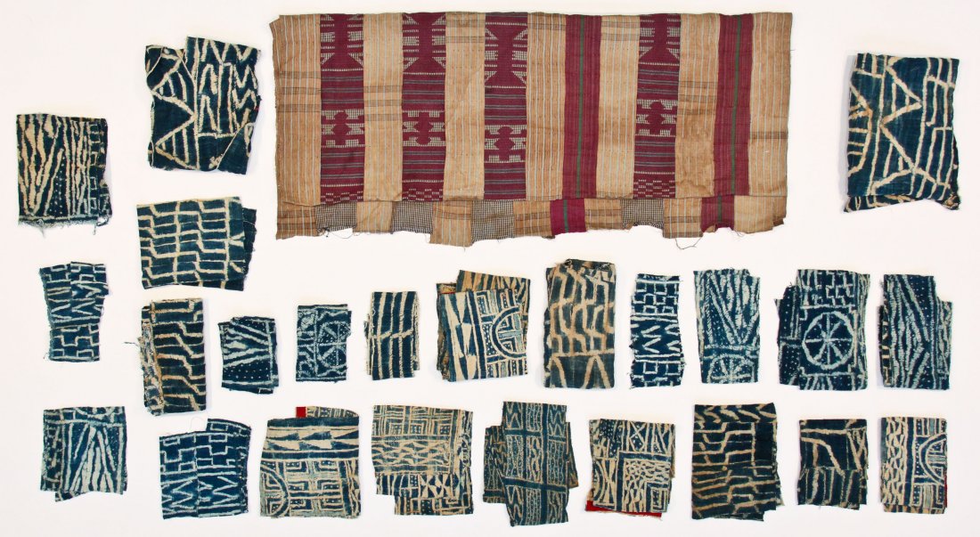 Group of Antique African Textiles and Fragments: Group of Antique African Textiles, ranging in size from 13" x 6" (33 x 15 cm) to 50" x 80" (127 x 203 cm).