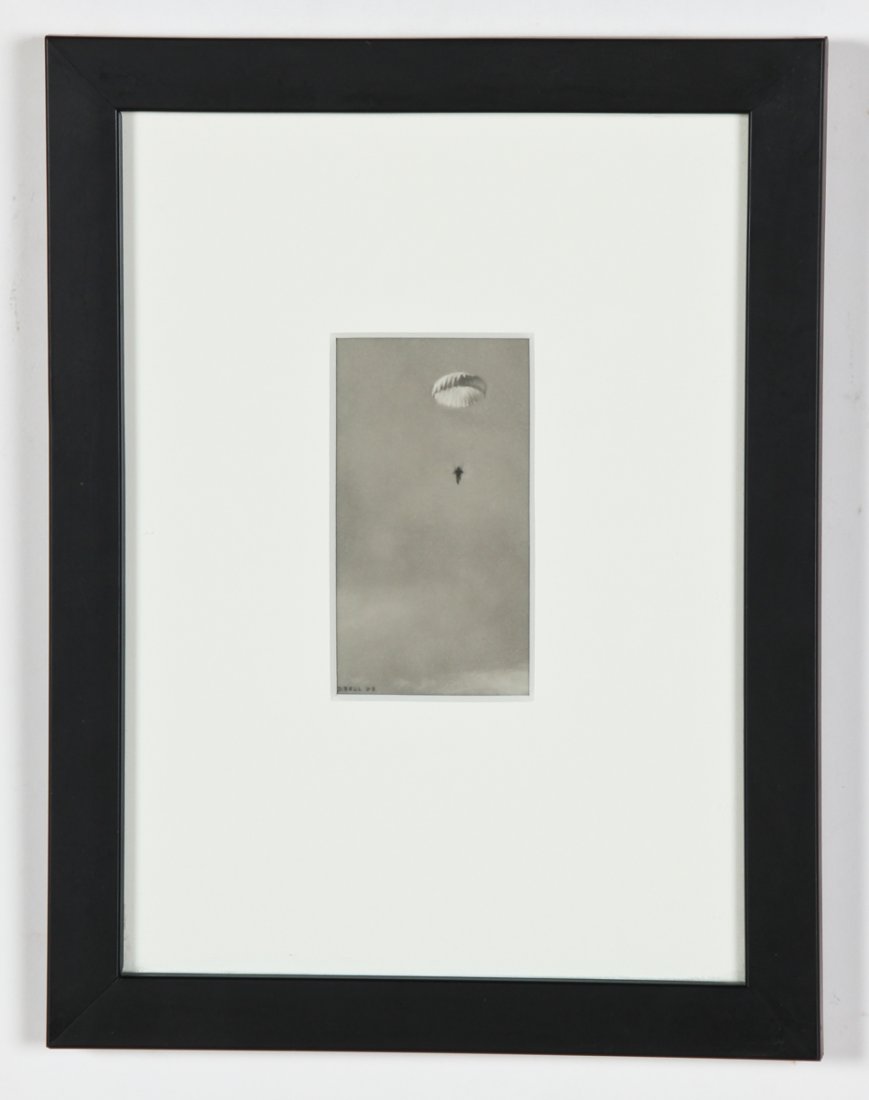 Dozier Bell Drawing: Dozier Bell (American, b. 1957) Parachute, original drawing. Size: 4" x 2", 10 x 2 cm (sight); 11" x 8.5", 30 x 22 cm (frame).
