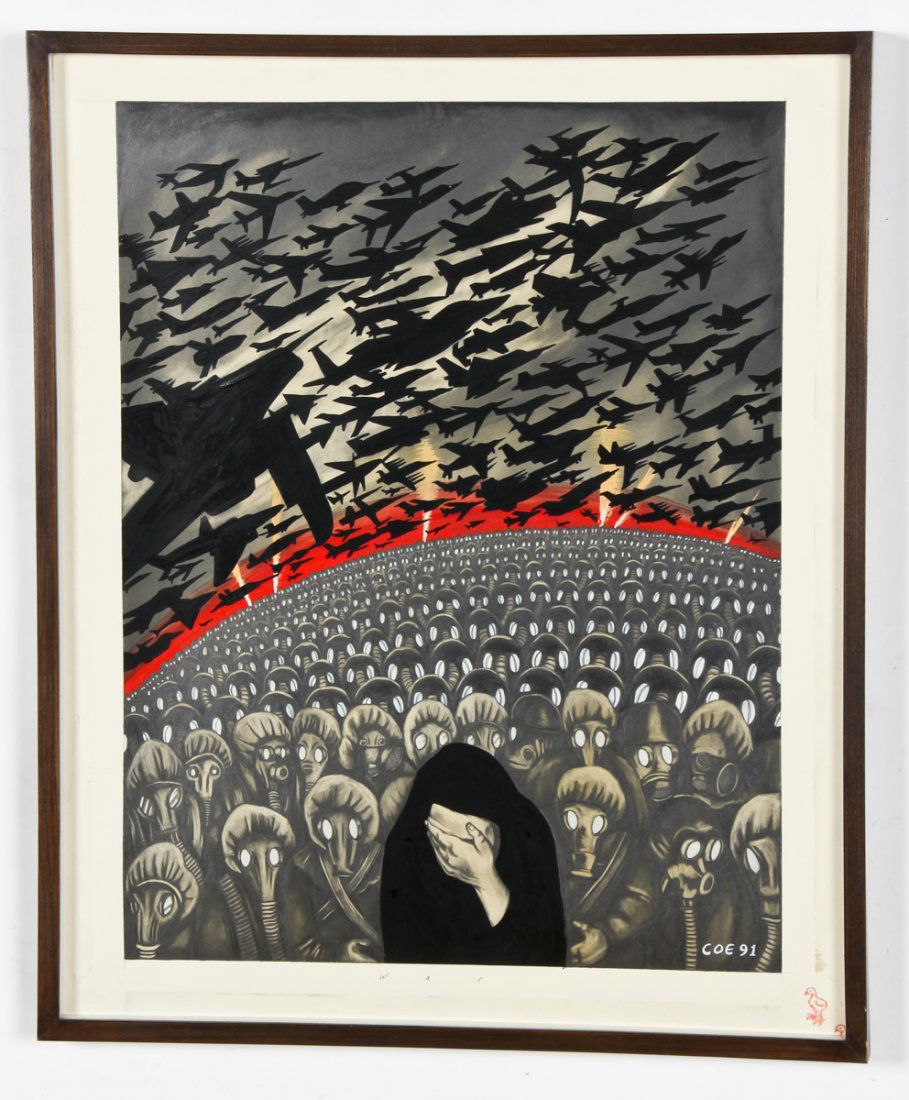 Sue Coe (British, b. 1951) War: Sue Coe (British, b. 1951) War, 1991, mixed media painting, graphite and gouache on board. Size: 20" x 15.5", 51 x 39 cm (image); 23.5" x 19.5", 60 x 50 cm (frame). Exhibition History: "Directions: Su
