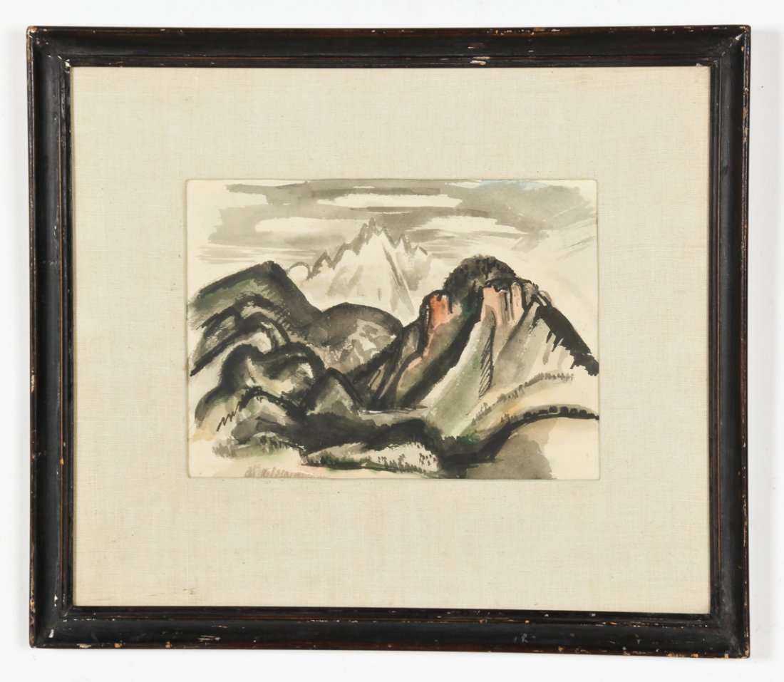 Boardman Robinson (American, 1876-1952) Mountains: Boardman Robinson (American, 1876-1952) Mountain Landscape, watercolor, signature not found. Size: 7.75" x 10.75", 20 x 27 cm (sight); 16.25" x 18.75", 41 x 48 cm (frame).