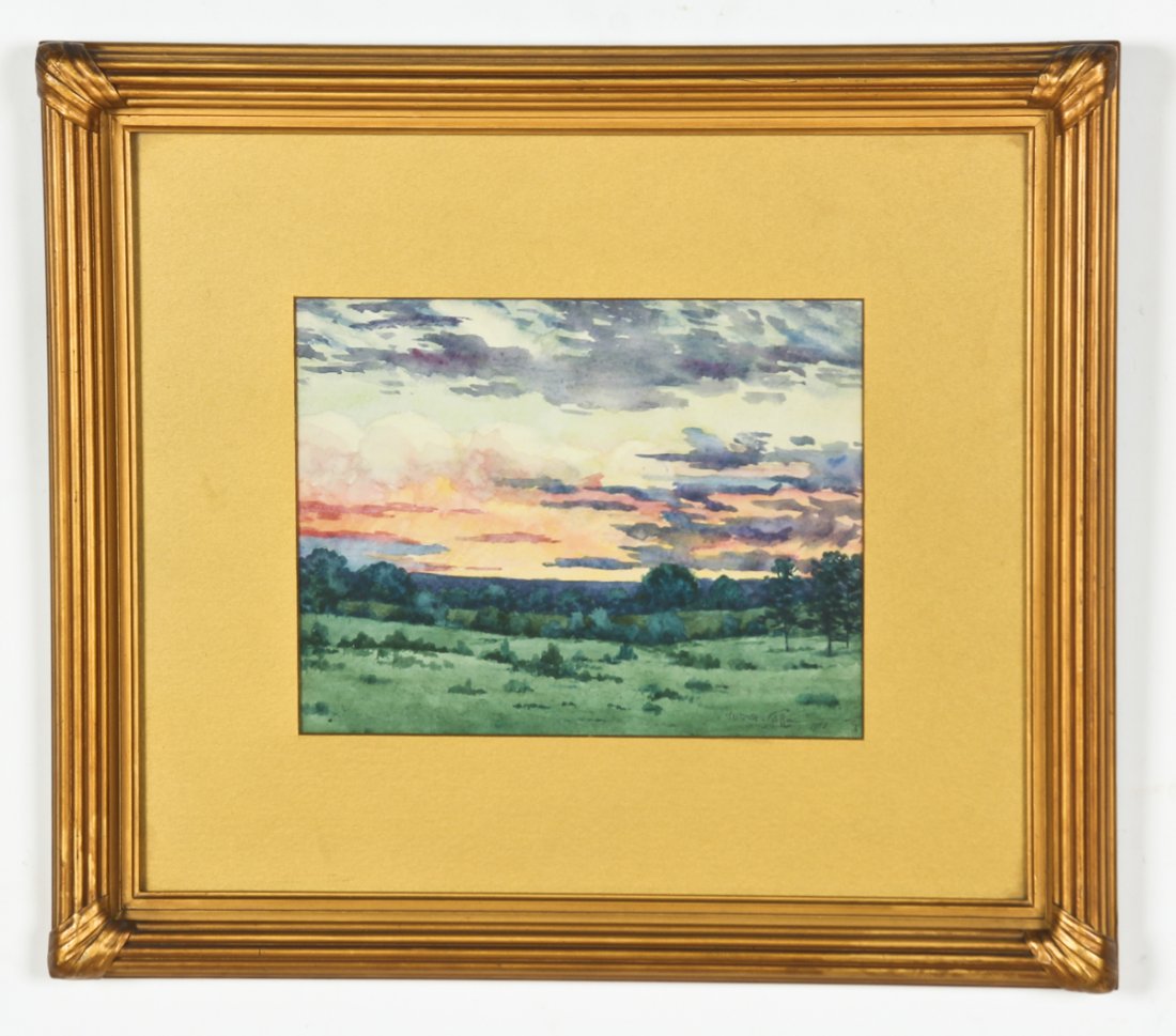 William Anderson Coffin (American, 1855-1926): William Anderson Coffin (American, 1855-1926) "Sunset Effect" (Landscape), 1913, watercolor on paper. Size: 7.5" x 9.75", 19 x 24.75 cm (sight); 16" x 18.25", 41 x 46 cm (frame).