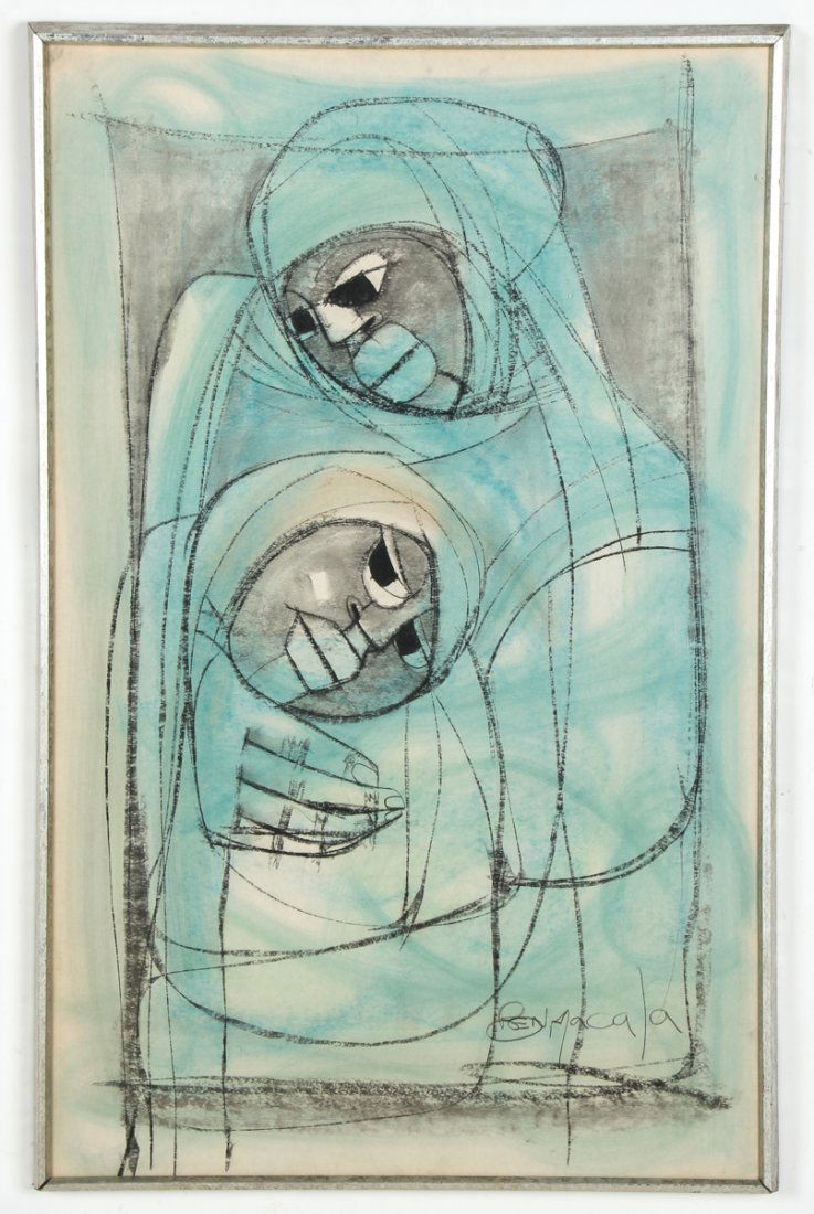 Ben Macala (South African, 1938-1997): Ben Macala (South African, 1938-1997) Embracing Figures, charcoal and pastel drawing on paper. Size: 39.75" x 25", 101 x 64 cm (sight); 41.25" x 26.5", 105 x 67 cm (frame).