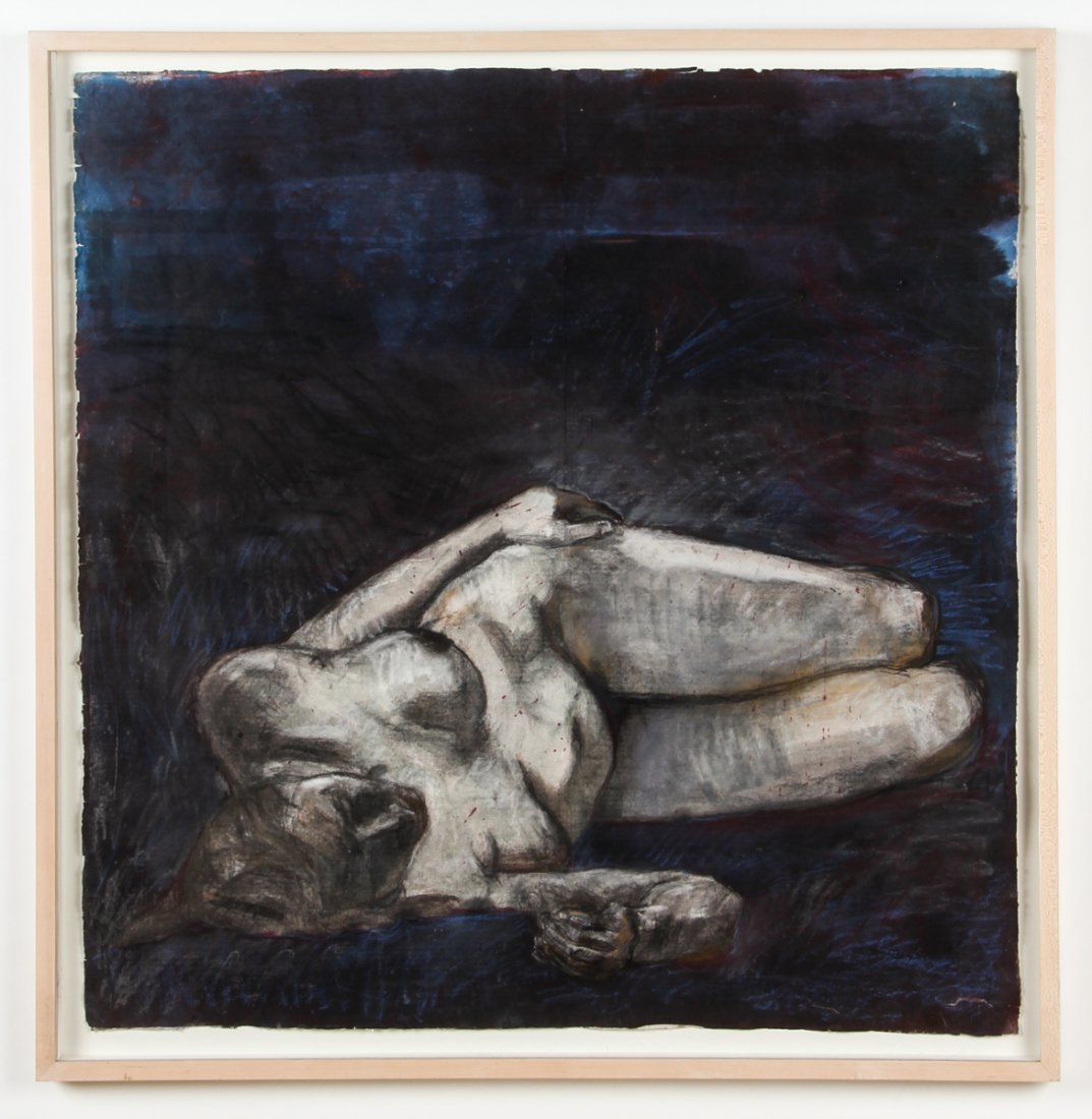 Qimin Liu, Nude Charcoal and Pastel Drawing: Qimin Liu (20th c.) Nude charcoal and pastel drawing on paper. Size: 40" x 40", 102 x 102 cm (sheet), 44" x 43", 112 x 109 cm (frame).