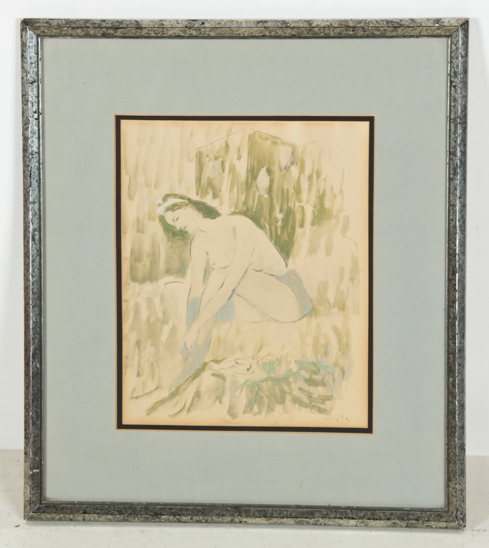 Marcel Vertes (French, 1895-1961) Seated Lady: Marcel Vertes (French, 1895-1961) Seated Lady, pochoir on paper. Size: 11.75" x 9.5", 30 x 24 cm (sight); 19.5" x 17.25", 50 x 44 cm (frame).
