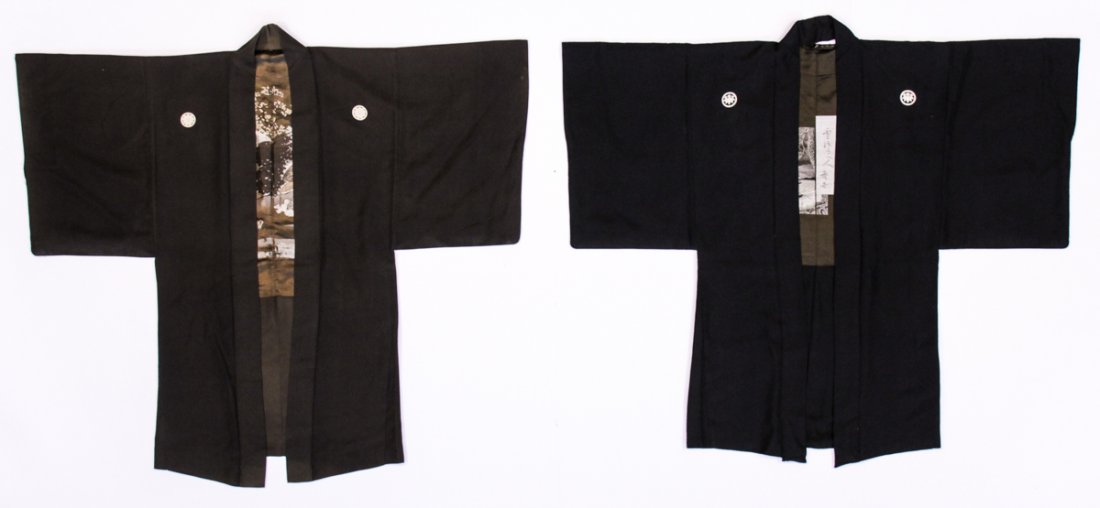 Two Antique Japanese Embroidered Haori Jackets: Two Antique Japanese Embroidered Haori Jackets. Prov: Gilbert Luber Gallery, Philadelphia. Size: 42" x 51", 107 x 130 cm (each).
