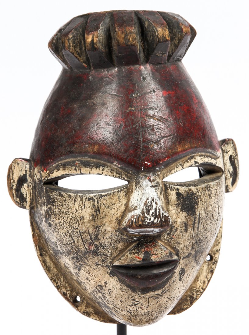 Pende Mask: Pende mask. African. Size: 7" x 6.5" x 3.75", 18 x 17 x 10 cm (without stand).