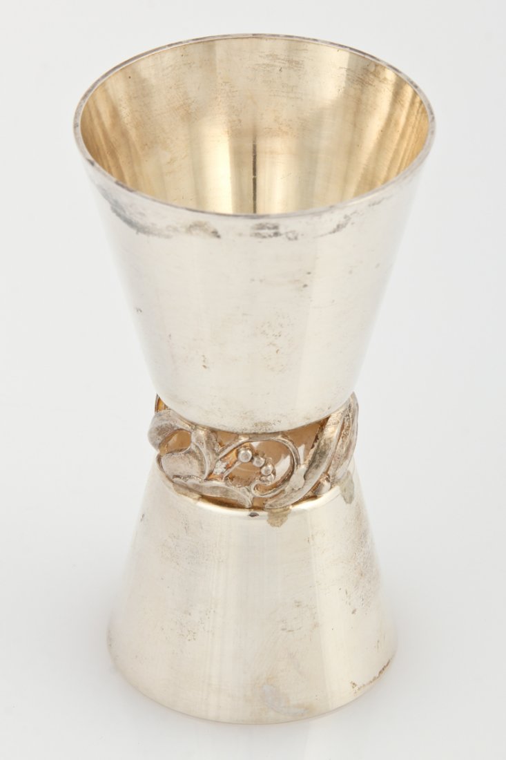 Jensen USA Silver Jigger: Jensen USA Silver Jigger, marked sterling. Size: 3.5"H x 2"D (9 x 5 cm). Weight: 110 grams.