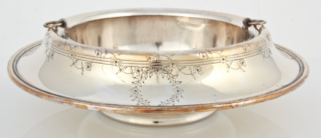 Doris Duke's Center Bowl: Silver Plate Center Bowl, 2 parts, marked BSCEP, with hallmarks. Provenance: ex collection of Doris Duke; Princeton, NJ Estate. Size: 14"D x 4.5"H (36 x 11 cm).