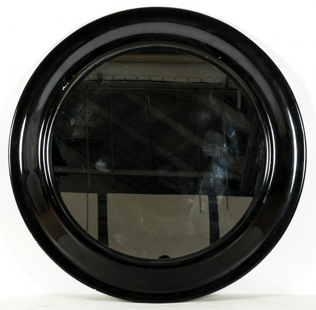 Monumental Ogee Framed Porthole Mirror: Monumental Ogee Framed Porthole Mirror. By Woodlee Furniture Co. Composition frame with beveled mirror. Size: 60" x 60" x 5" (152 x 152 x 13 cm).