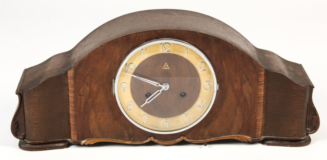 German Junghans Alpina Mantle Clock: German Junghans Alpina Mantle Clock. Size: 8" x 20" x 5.5" (20 x 51 x 14 cm).