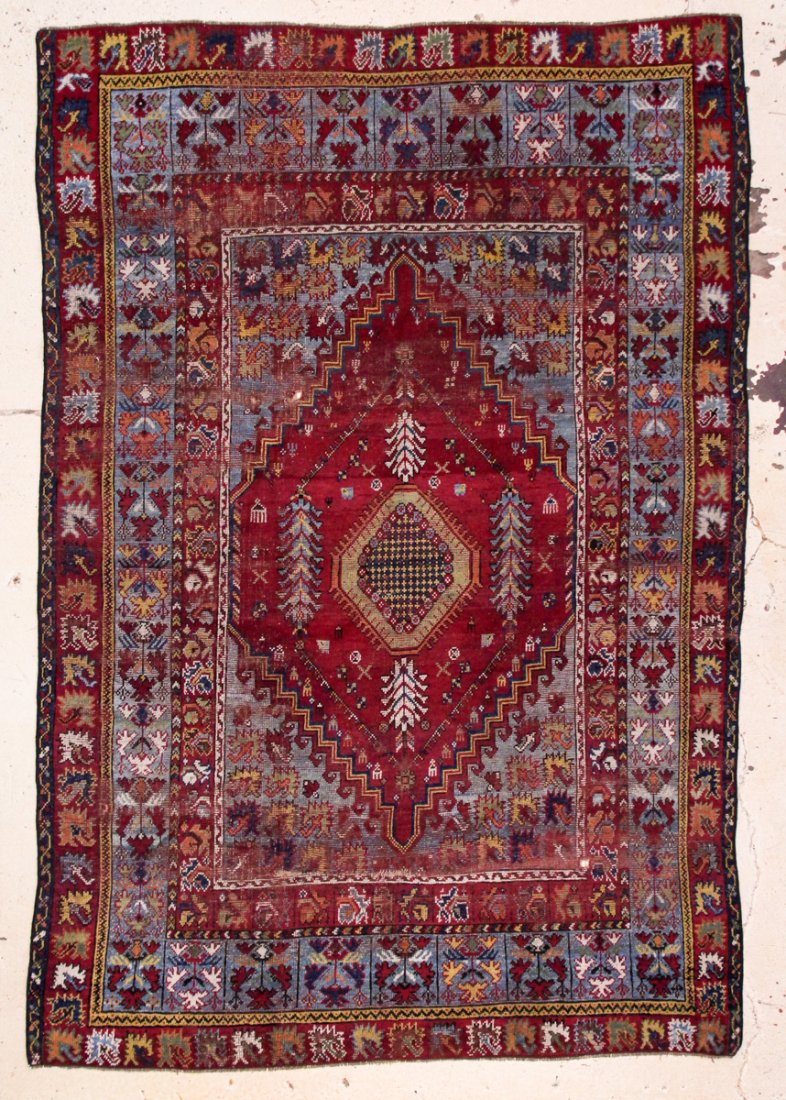 Antique Moroccan Rabat Rug: 6'9" x 9'8" (206 x 295 cm): Antique Moroccan Rabat Rug. 19th C. Shows some wear. Size: 6'9" x 9'8" (206 x 295 cm). New Jersey estate.