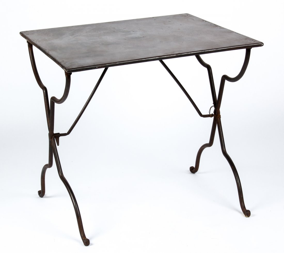 Antique Wrought Iron Folding Garden Table: Antique Wrought Iron Folding Garden Table. Size: 28.75" x 30" x 30.5" (73 x 76 x 77 cm). Prov: Estate of Sharon Simonaire, NYC.