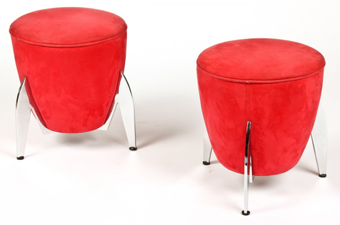Red Rocket Stools, Circa 1980's: Red Rocket Stools, Circa 1980's. Size: 17" x 17.5" x 17.5" (43 x 44.5 x 44.5 cm).