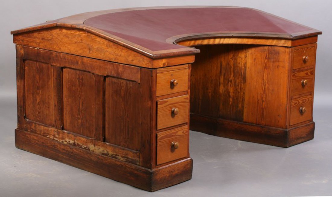 Unique Edwardian Partner's Desk: Unique Edwardian Partner's Desk. Opposing clerk style leather tops over pedestal bases. Size: Ht: 33.5" Width: 66" Depth: 59" (85 x 168 x 150 cm).