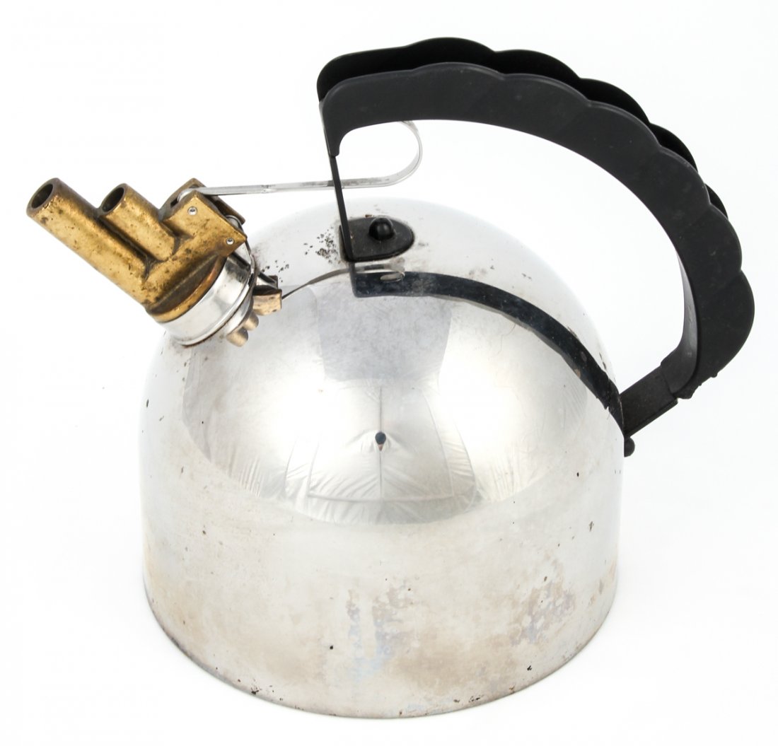 Richard Sapper for Alessi Whistling Teapot: Richard Sapper for Alessi Whistling Teapot. Size: 8.5" x 9.5" x 6.5" (22 x 24 x 17 cm).