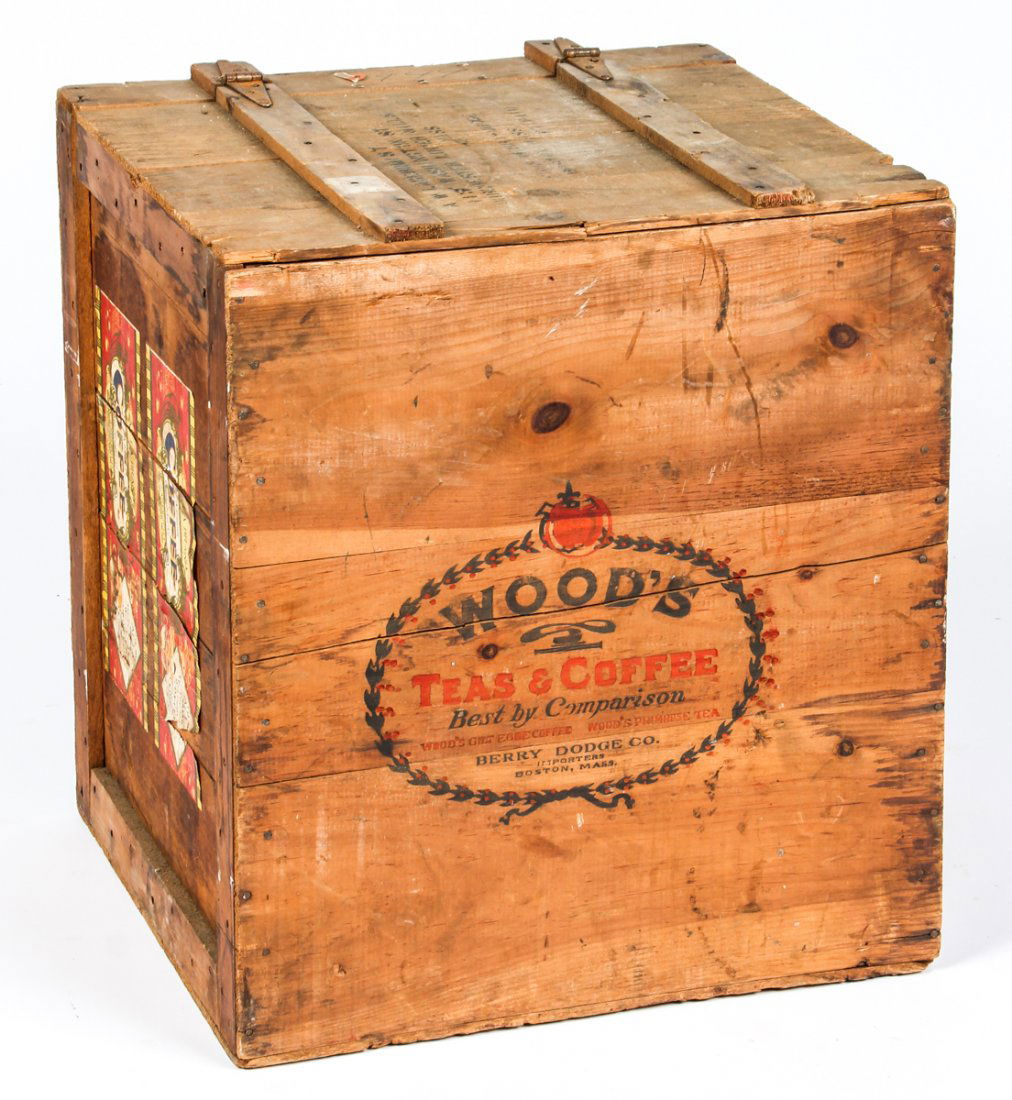 Wood's Teas and Coffee Crate: Wood's Teas and Coffee Crate. Size: 25.5" x 22.75" x 21.5" (65 x 58 x 55 cm).