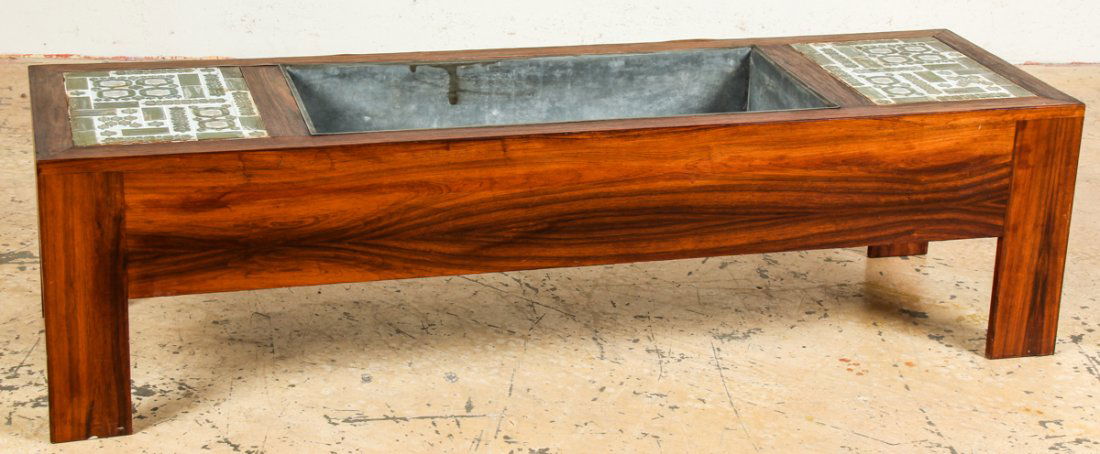 Rare Danish Jardiniere: Rare Danish Jardiniere Designed by Severin Hansen and Nils Thorsson for Haslev. Featuring Royal Copenhagen Tenera tiles on rosewood veneered structure. Size: 19.5" x 72.75 x 21.5" (50 x 175 x 54.5 cm)