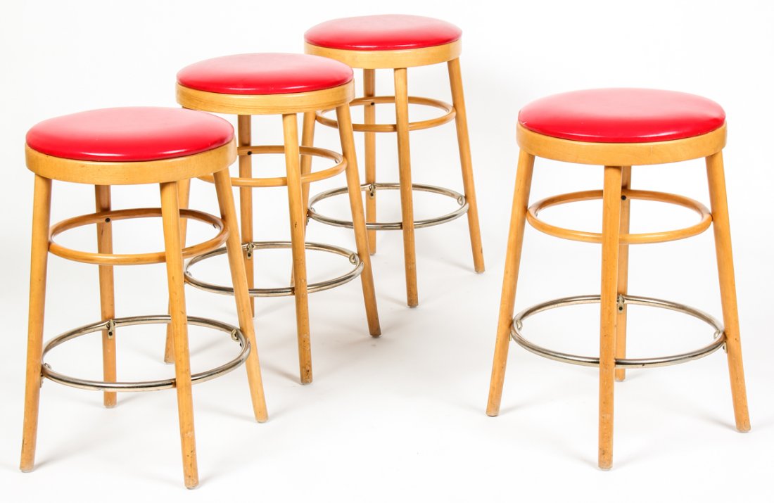 Set of 4 Thonet Style Bentwood Barstools: Set of 4 Thonet Style Bentwood Barstools. Size: 26.5" x 16" x 16", 67 x 41 x 41 cm (each).