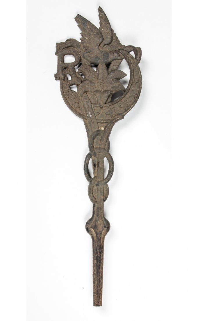 Odd Fellows Rebekah Grave Marker: Odd Fellows Rebekah Grave Marker. Cast iron. Marked Ward Stilson, Anderson, Ind. on reverse. Size: 22.25" x 6.75" (57 x 17 cm).