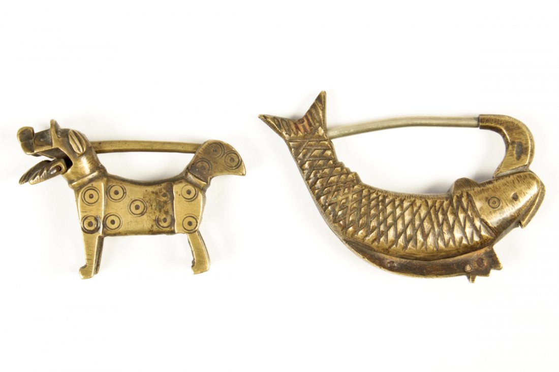 2 Japanese Bronze Figural Door Locks: 2 Japanese Bronze Figural Door Locks. Ex. Michelle Liao Collection. Largest 2" x 3" (5 x 8 cm).
