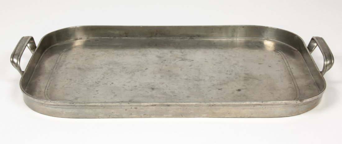 Vintage Heavy Pewter Tray: Vintage Heavy Pewter Tray. Bearing an Owl motif stamped hallmark and reads Marwin. Also bears the stamp "95" inside a square lozenge. Size; 14.5" x 20.25" x 2.25" (36.5 x 50.5 x 5.5 cm). Estate of Sha