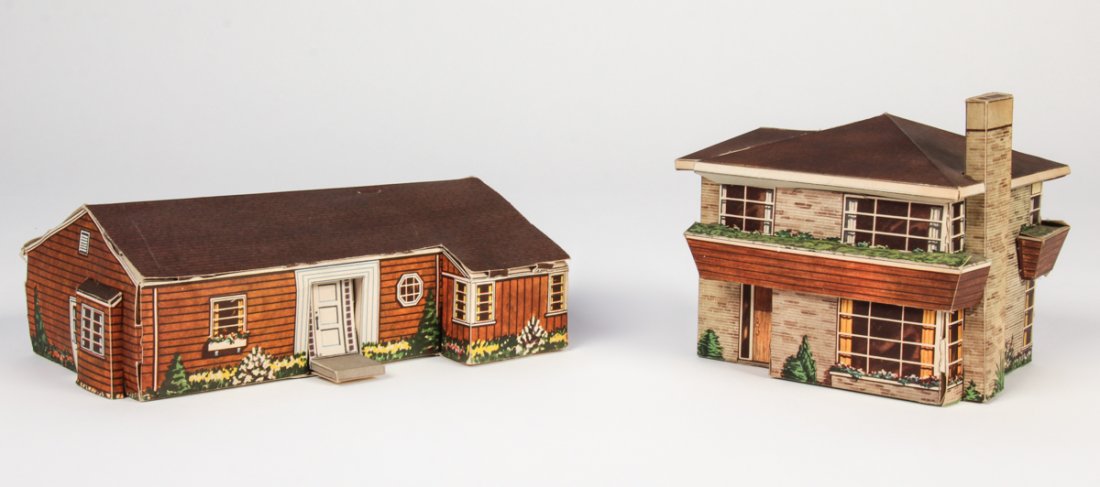 2 Architectural Scale Models, Circa 1940's: 3/16 Scale Architectural Models by the Kellogg Company, dated 1947 and 1948. Tallest Size: 4" x 6" x 5" (10 x 15 x 13 cm).