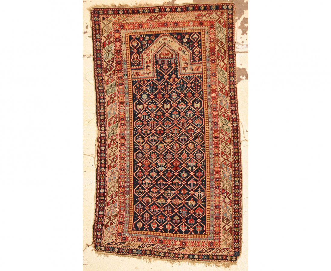 Antique Shirvan Prayer Rug: 3'5" x 6' (104 x 183 cm): Antique Shirvan Prayer Rug: 3'5" x 6' (104 x 183 cm), Caucasus, late 19th c., fraying sides and ends.