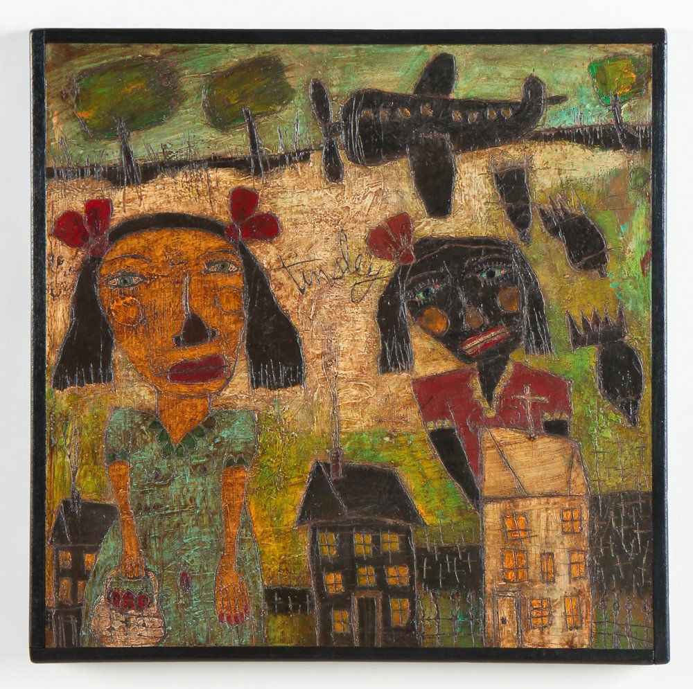 David Tinsley (American, b. 1951) Home Sweet Home: David Tinsley (American, b. 1951) Home Sweet Home, acrylic painting on panel, in a wood frame. Size: 16.5" x 16.5", 42 x 42 cm (frame).