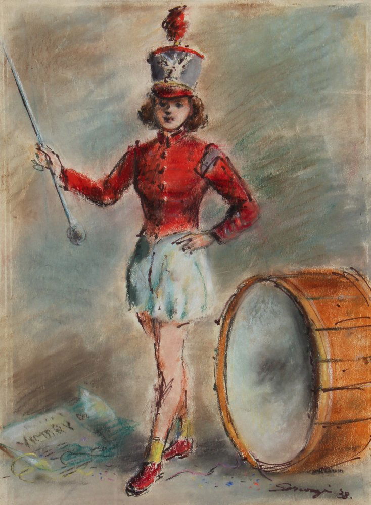 Albert Serwazi 1938 Pastel Sketch: Albert B. Serwazi (American/Pennsylvania, 1905 - 1992) Pastel Sketch, Study for "After the Parade", 1938, drawing on illustration board. Size: 13.75" x 11", 35 x 28 cm (board). Sale of this lot will b