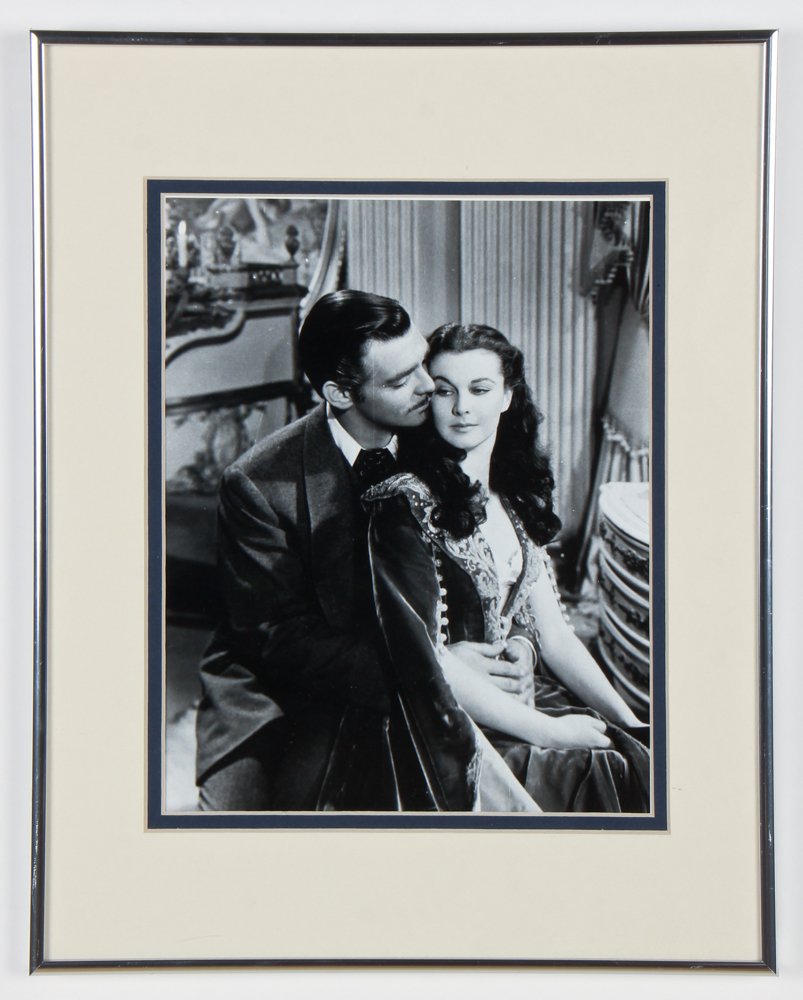 Vintage Gone with the Wind Clark Production Still: Vintage Gone with the Wind Clark Production Still: Gable and Vivien Leigh, B&W silver gelatin photograph. Size: 9.5" x 7.5", 24 x 19 cm (sight); 14.25" x 11.25", 36 x 29 cm (frame).
