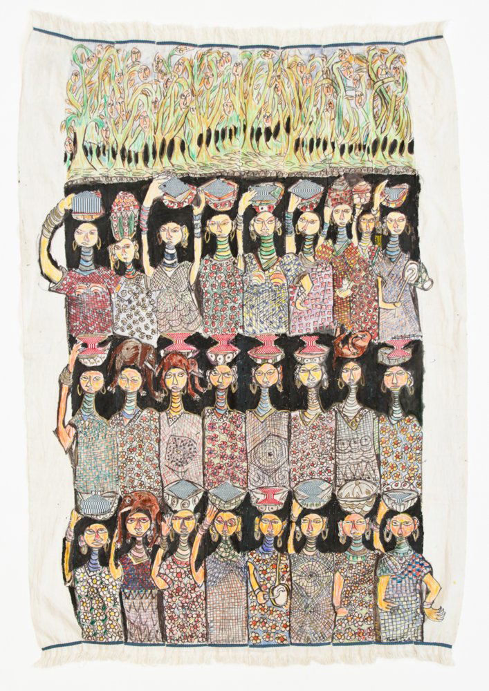 Prince Twins Seven Seven (Nigerian, 1944-2011): Prince Twins Seven Seven (Nigerian, 1944-2011) Painting on Kente Cloth, signed. Size: 37.5" x 54" (95 x 137 cm). Literature: See Henry Glassie, "Prince Twins Seven-Seven: His Art, His Life In Nigeria,