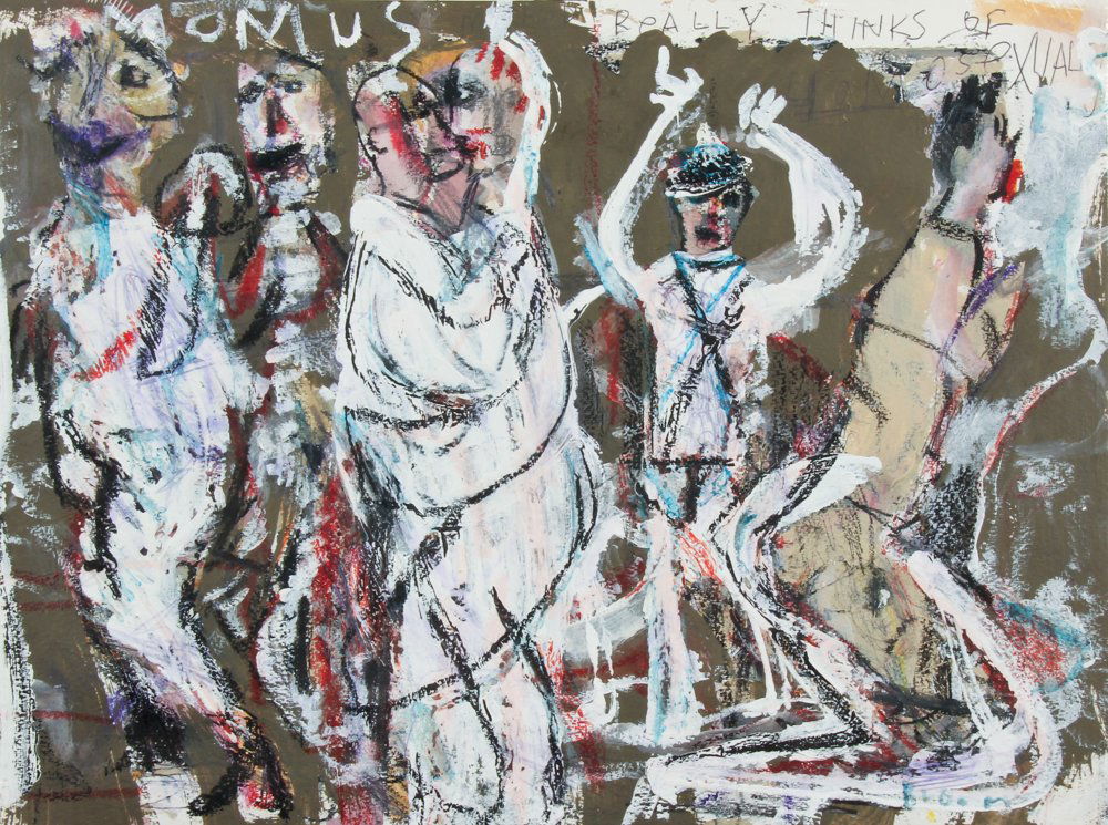 Jim Bloom (American, b. 1968) "What Your Mother Really: Jim Bloom (American, b. 1968), "What Your Mother Really Thinks of Homosexuals", mixed media on paper. Size: 12" x 15.75", 30 x 40 cm (sheet).