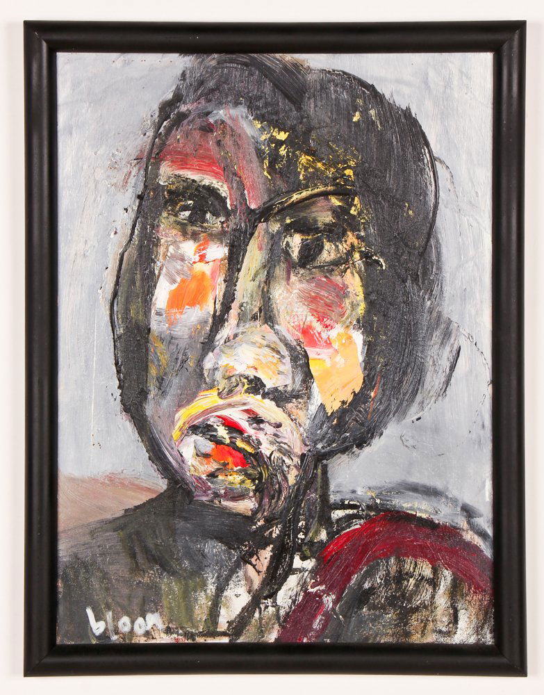 Jim Bloom (American, b. 1968) Portrait: Jim Bloom (American, b. 1968) Untitled Portrait, mixed media on canvas. Size: 24" x 18", 61 x 46 cm (stretcher); 26.25 x 20", 67 x 51 cm (frame).