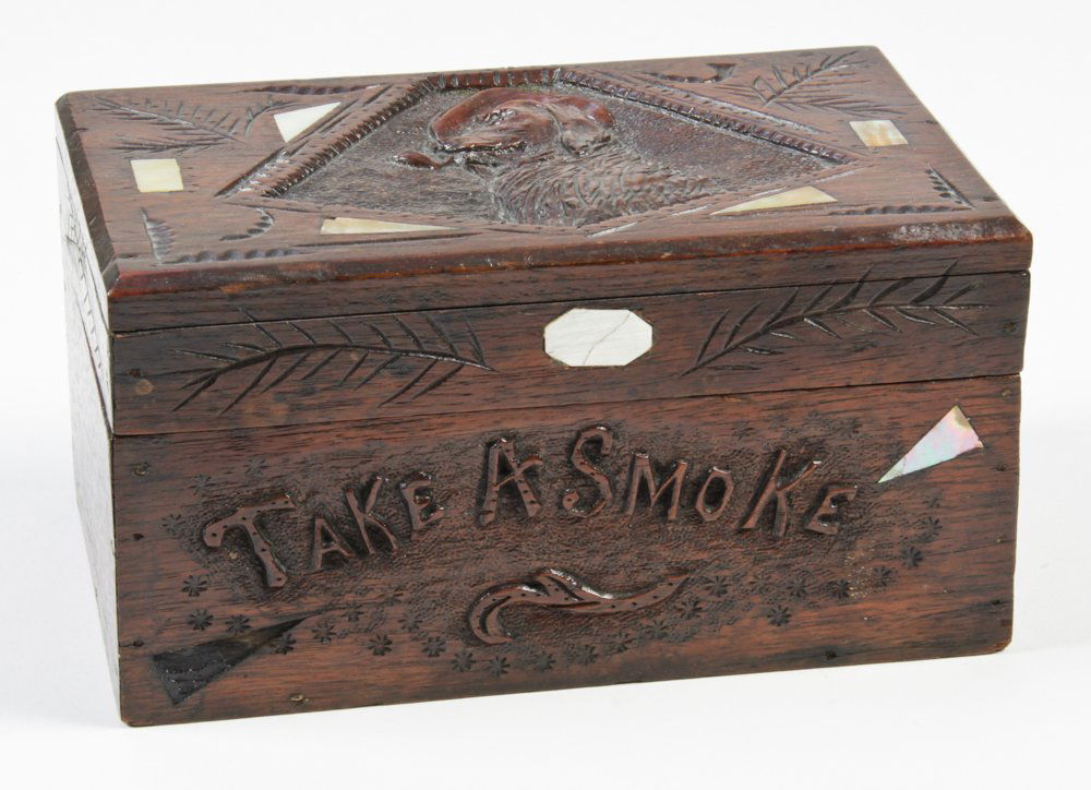 A Charming Old Carved Wood Folk Art Tobacco Box (1 of 5)