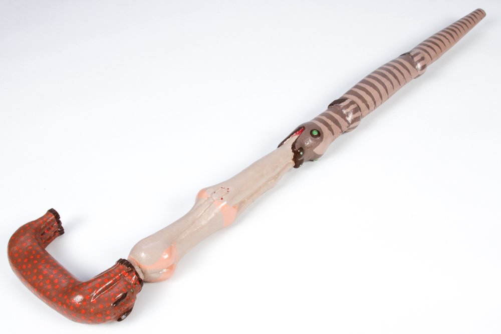 Carved and Painted Wood Figural Folk Art Cane (1 of 3)