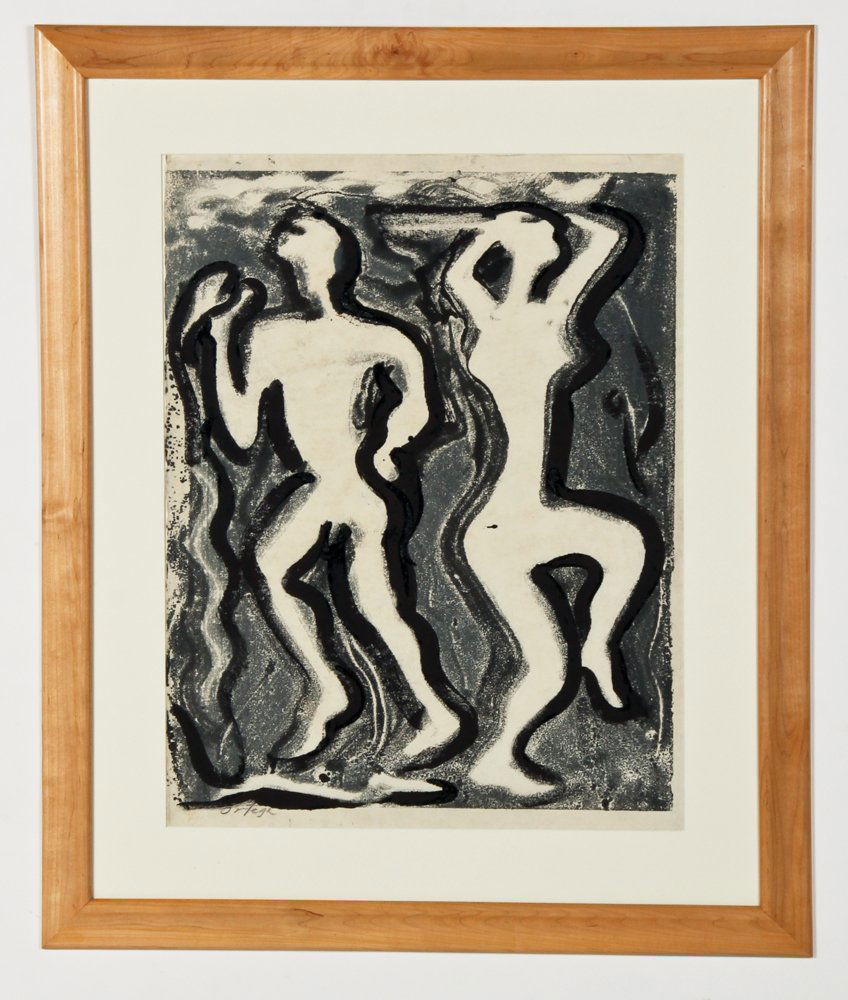 Alfred Ortega, Dancing Couple with Snake, Monotype (1 of 3)