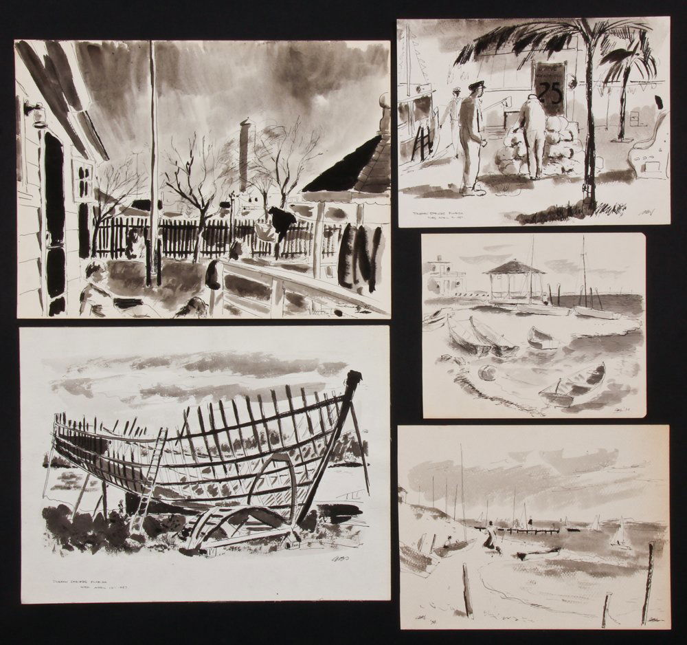 Albert B. Serwazi Group of Five Original Pen and Ink (1 of 7)
