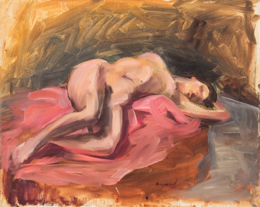 Julia Ayzman (Russian/American, b. 1958) Reclining Nude: Julia Ayzman (Russian/American, b. 1958) Reclining Nude, 1997, oil on canvas. Size: 16" x 20", 41 x 51 cm (stretcher). Sale of this lot will benefit Art for Healing NYC. More information at www.artfor