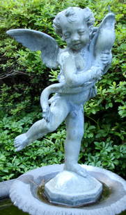 Lead Figural Cherubim Fountainhead.: Lead Figural Cherubim Fountainhead. Size: 27" x 17" x 12".