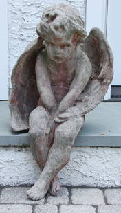 Concrete Figural Cherub: Concrete Figural Cherub. Size: 25.5" x 14.5" x 15".